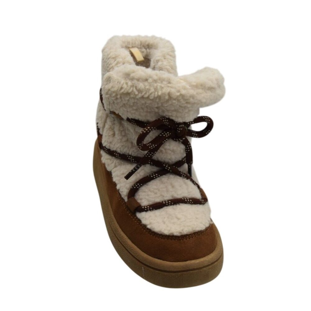 Old Navy Sherpa Lace-Up Alpine Boots Toddler Girls Size 10 Brown & White